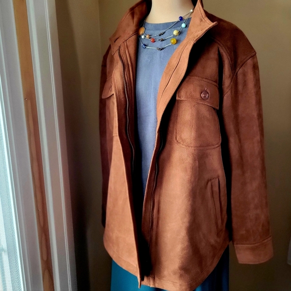 Liverpool Los Angeles XL Faux Suede Utility Shacket Penny Brown Jacket - Picture 5 of 9